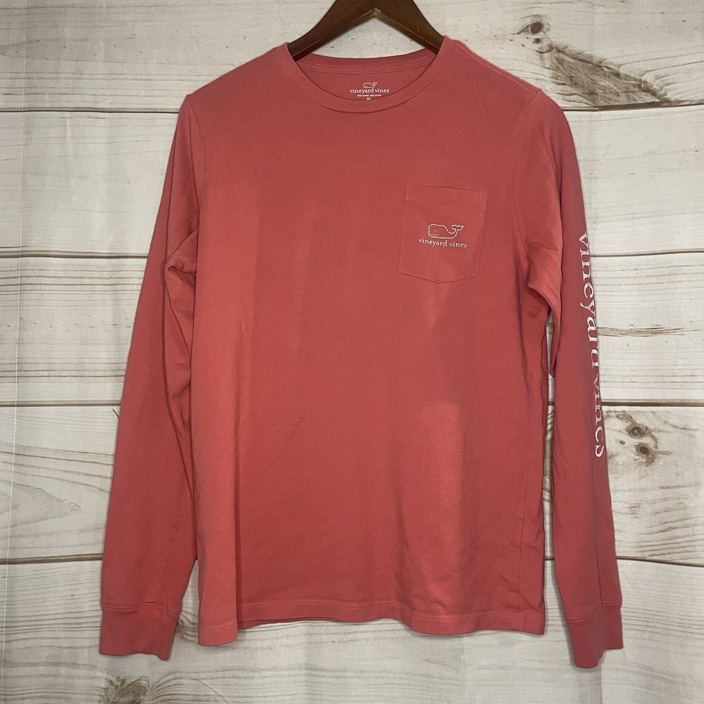 Vineyard Vines Boys XL 18 Long Sleeve Pocket T-Shirt Coral Whale Logo